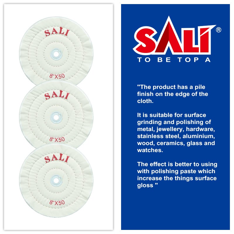 SALI 3 Pack Polishing Wheel for Bench Grinder Buffing Wheel 8 inch White Cotton (50 Ply) for Buffer Polisher Medium Polish Pad 5/8'' Arbor Hole with Polishing Compound Kit - Image 3